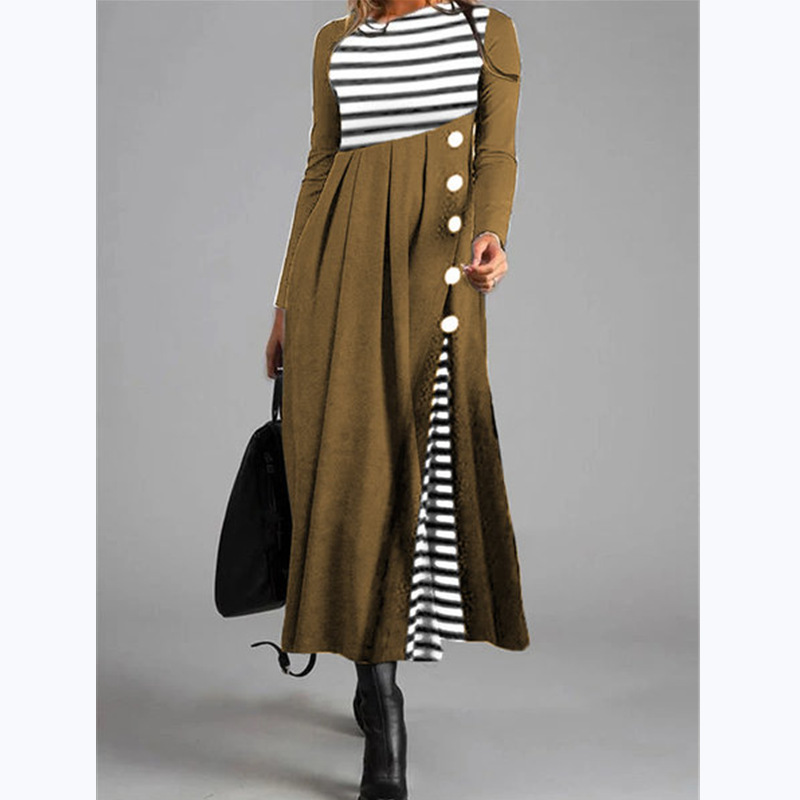 Women Stripe Long Sleeve Patchwork Dress