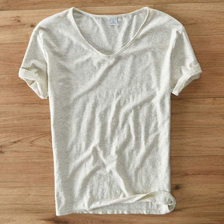 Men's V-neck Linen Cotton Shirt