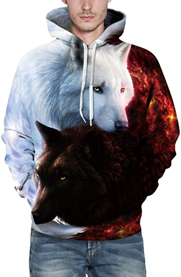 White and Black Wolf Hoodie
