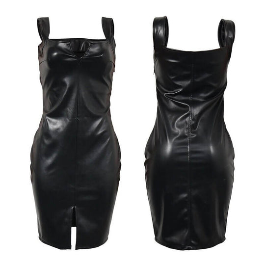 Black bodycon leather dress 