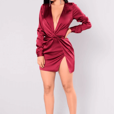 Pink Red Satin Summer Dress 