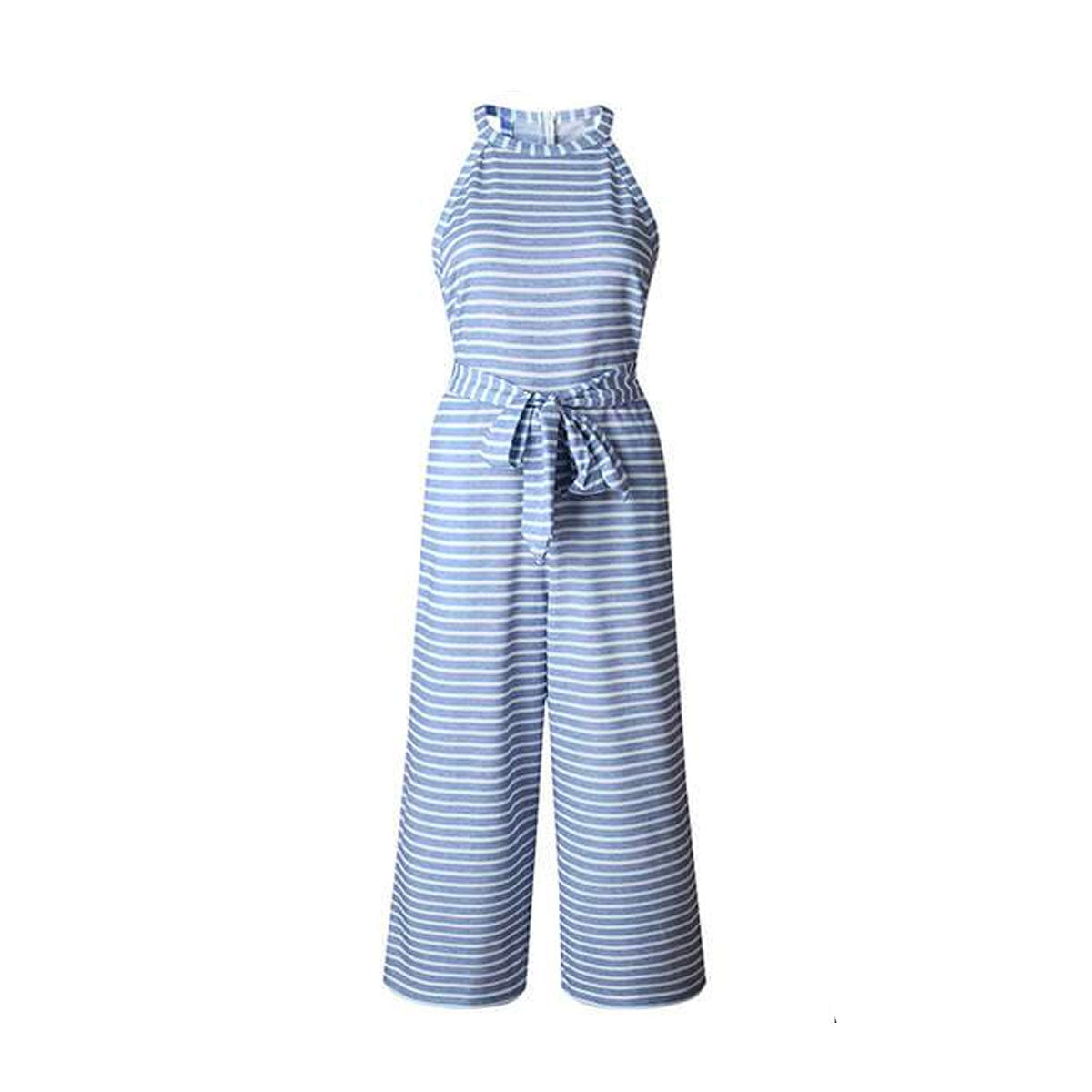 Women's Striped Waist Belt Wide Leg Jumpsuit 