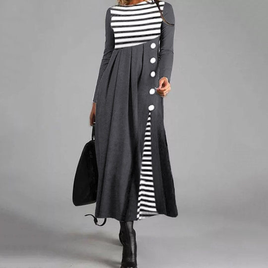 Women Stripe Long Sleeve Patchwork Dress