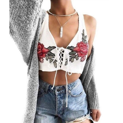 Sexy Retro Embroidered Strappy Top