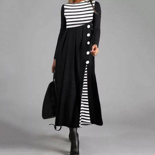 Women Stripe Long Sleeve Patchwork Dress