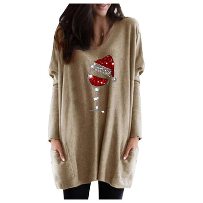 Wine &amp; Santa Hat Sweatshirt for Women