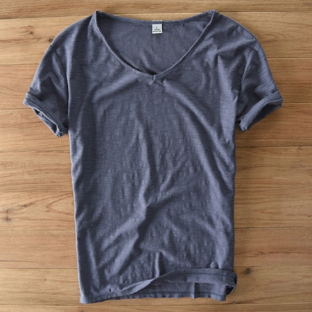 Men's V-neck Linen Cotton Shirt 