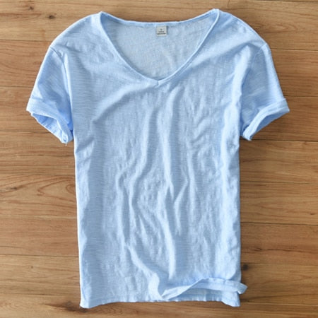 Men's V-neck Linen Cotton Shirt 