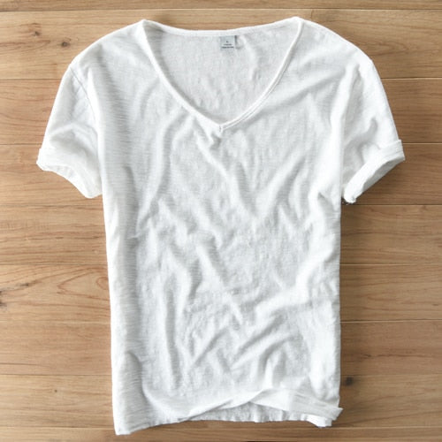 Men's V-neck Linen Cotton Shirt 