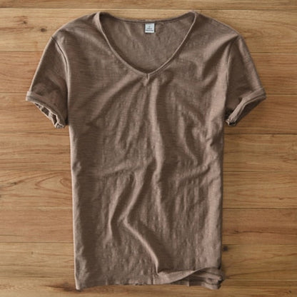 Men's V-neck Linen Cotton Shirt 