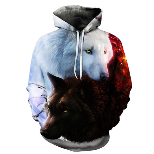 White and Black Wolf Hoodie