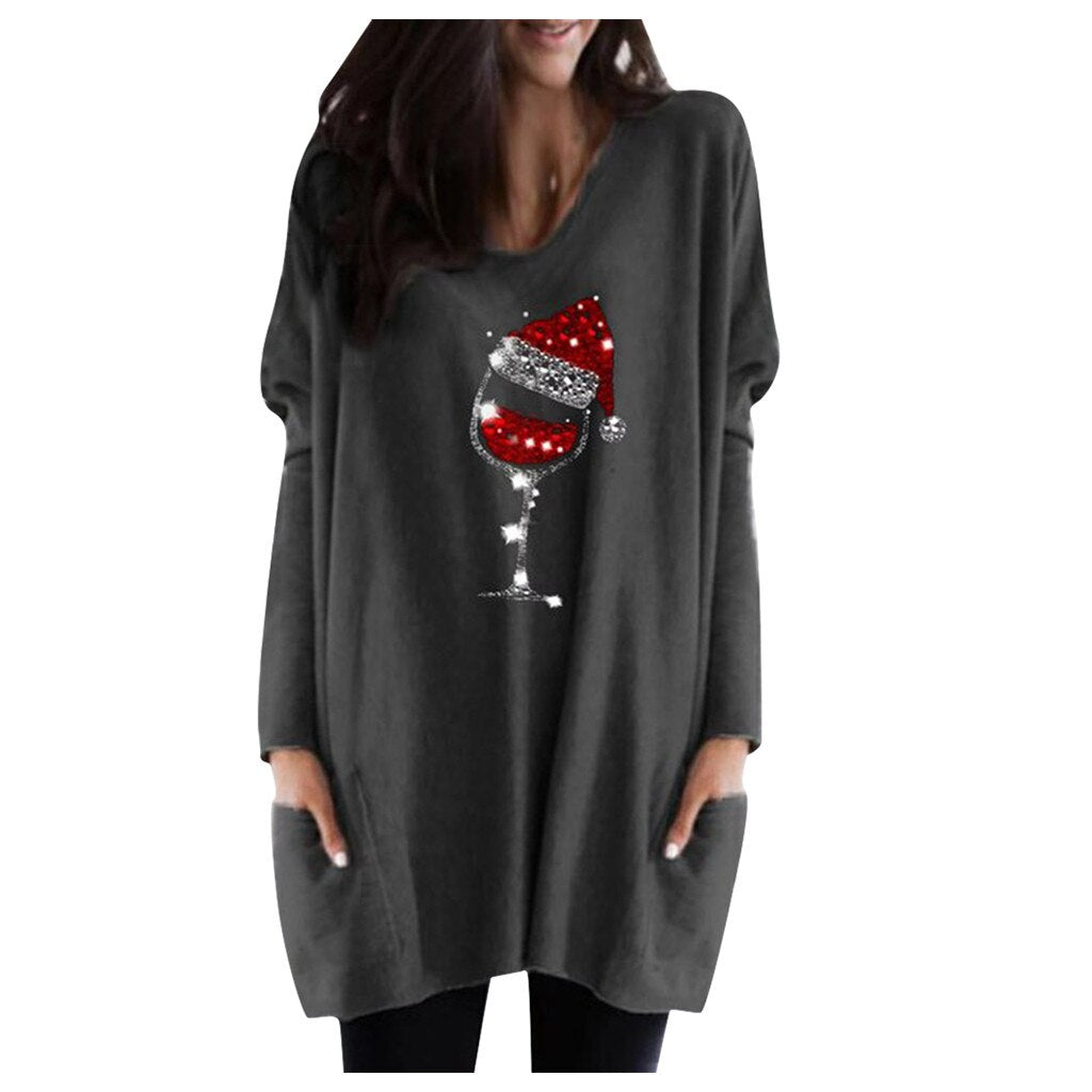 Wine &amp; Santa Hat Sweatshirt for Women