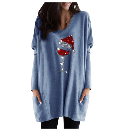 Wine &amp; Santa Hat Sweatshirt for Women