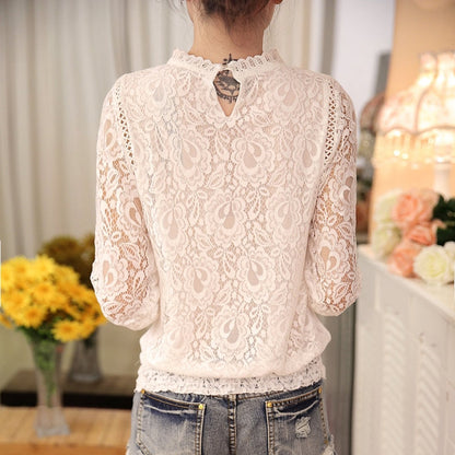 Long Sleeve Chiffon Lace Crochet Tops