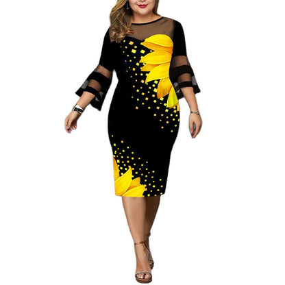 Plus Size Sunflower Print Casual Wear