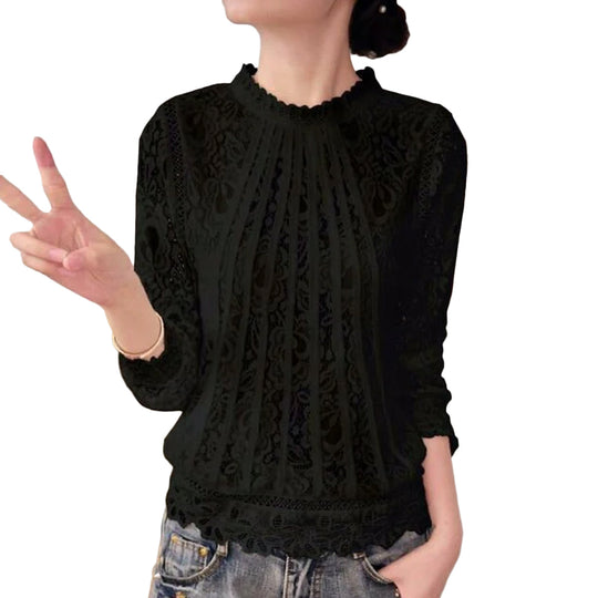Long Sleeve Chiffon Lace Crochet Tops