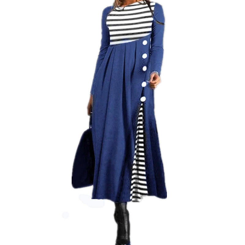 Women Stripe Long Sleeve Patchwork Dress