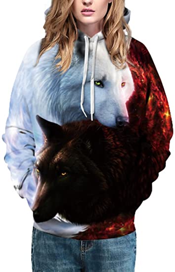 White and Black Wolf Hoodie