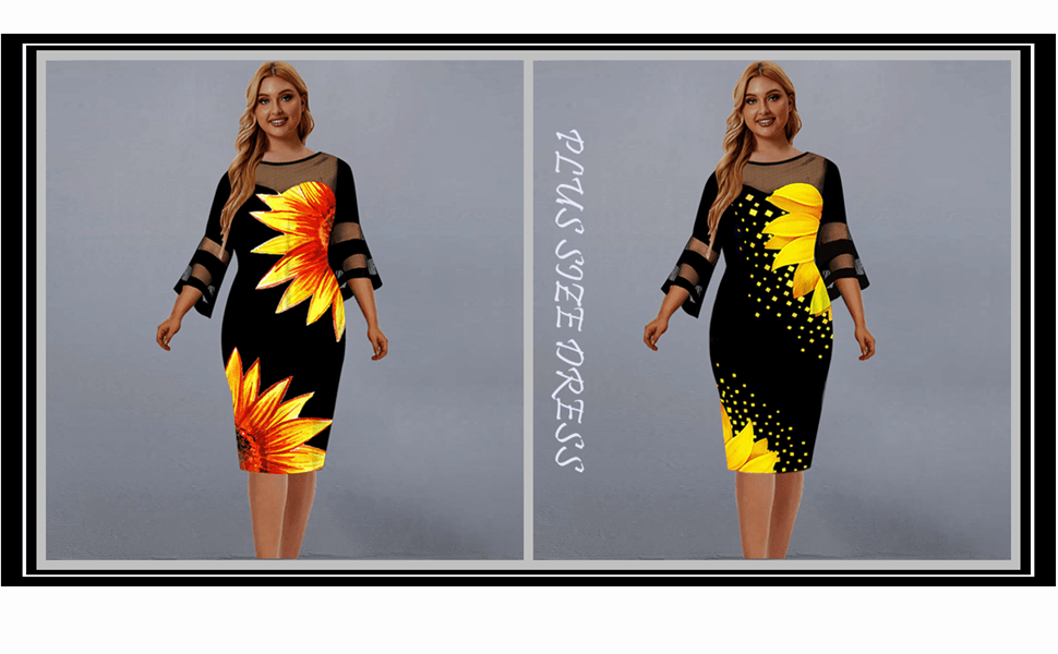 Plus Size Sunflower Print Casual Wear