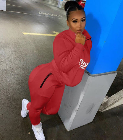 Pink Letter Print Tracksuit