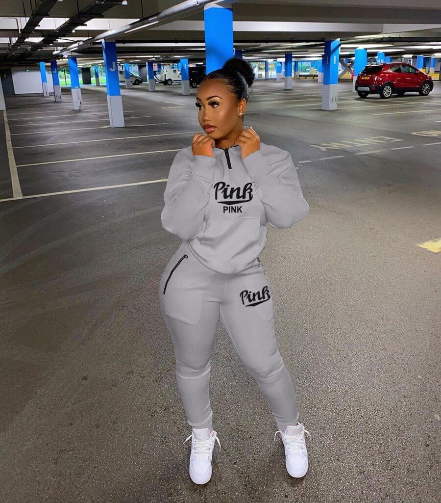 Pink Letter Print Tracksuit