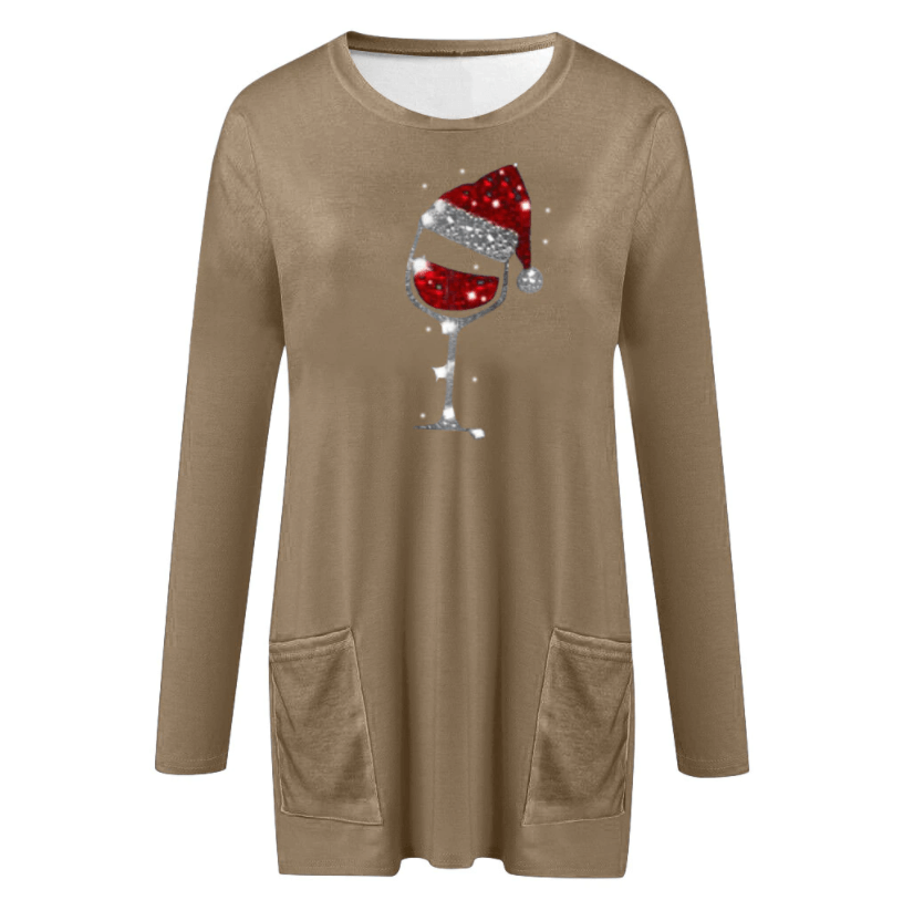 Wine &amp; Santa Hat Sweatshirt for Women