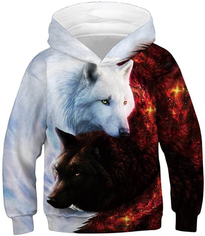 White and Black Wolf Hoodie