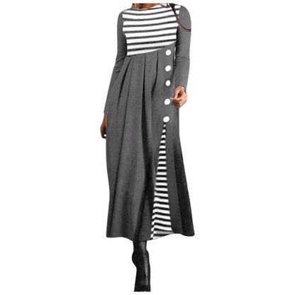 Women Stripe Long Sleeve Patchwork Dress