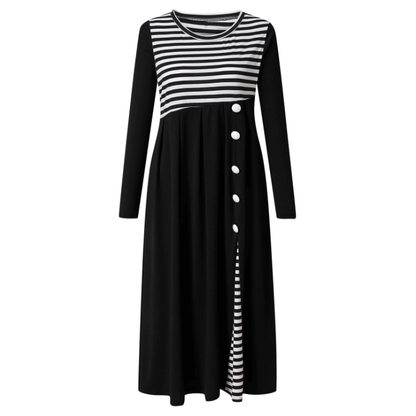 Women Stripe Long Sleeve Patchwork Dress