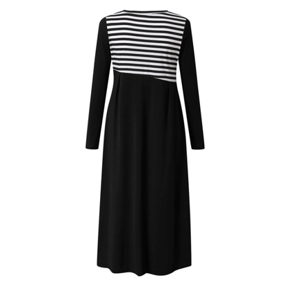 Women Stripe Long Sleeve Patchwork Dress